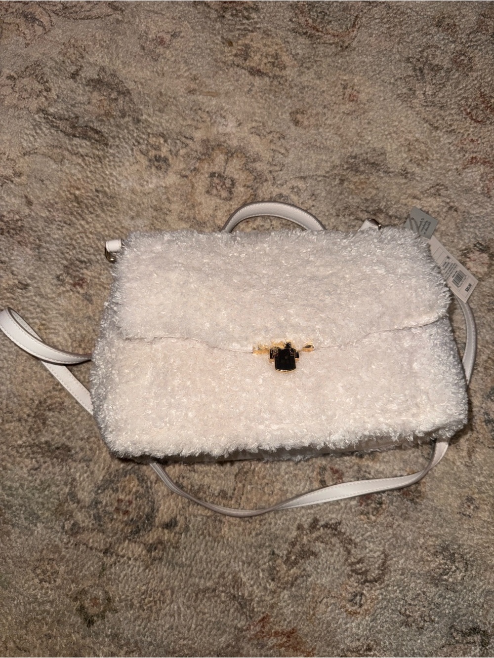 a new day White Faux Shearling Top-Handle Crossbody Bag